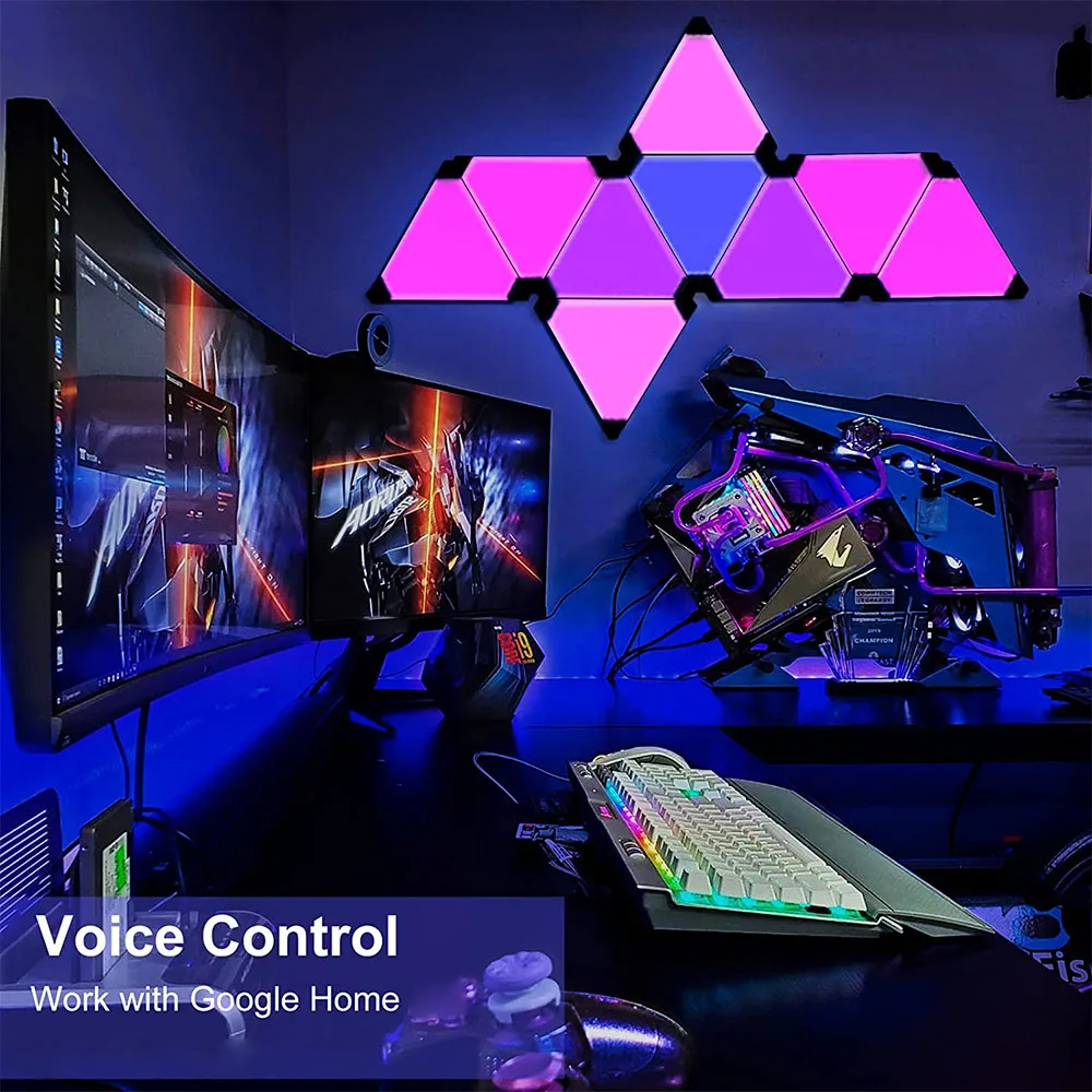 Painéis de Luz Trabalho com Alexa Casa para o Quarto Triângulo Inteligente Parede Rhythm Edition 9 Pacote Google Jogo Decoração Festa Rgb Led 6 Computers & Electronics