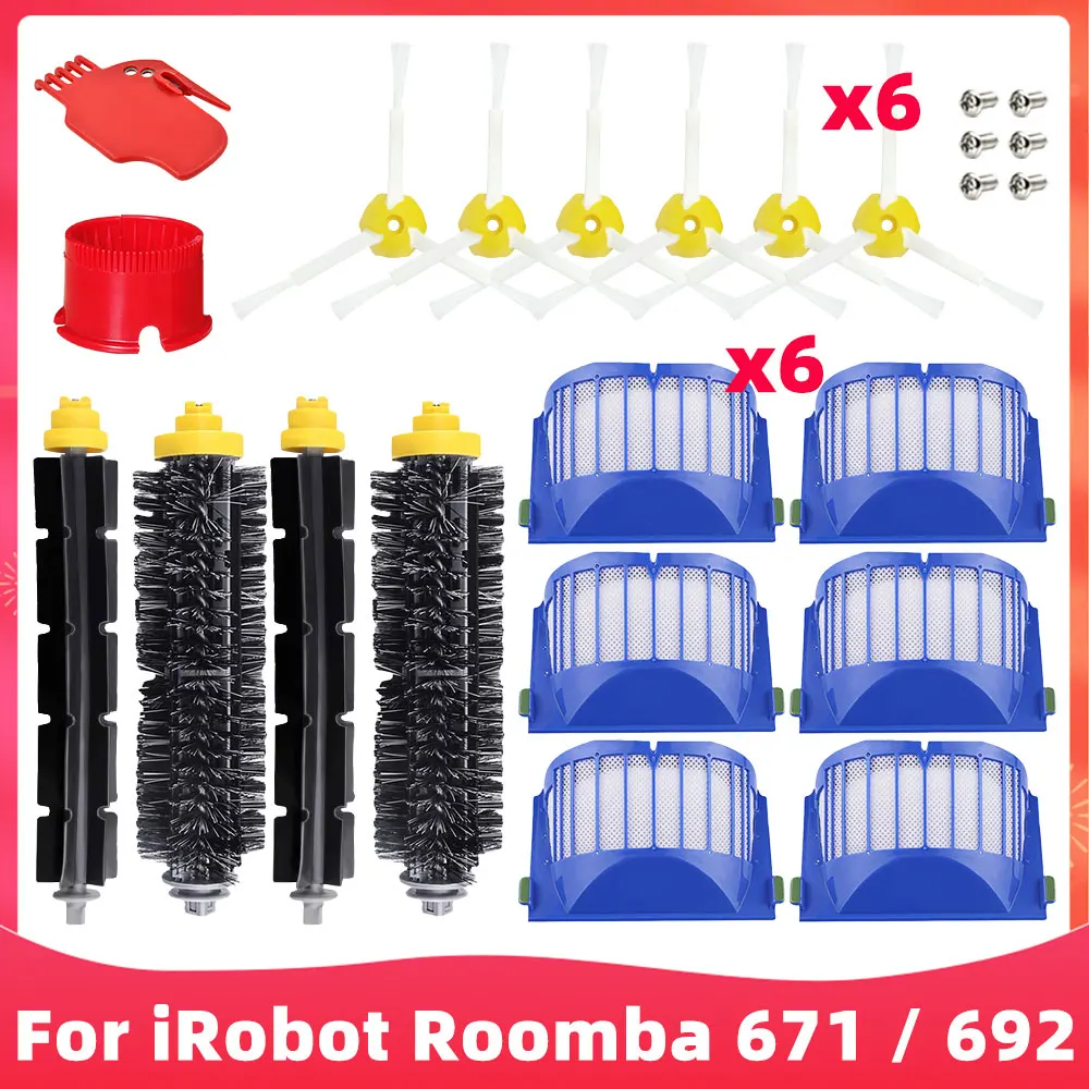Set 6 Spazzole Laterali Ricambio Per IRobot Roomba Serie 500 600 700 800 900 - 3 Ali, Compatibili Con 550 650 690 780 960