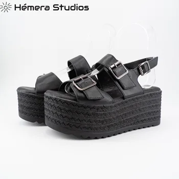 

Summer sandals for woman with design and comfortable SHOES BEACH Black cam buckle platform sandals with thick sole