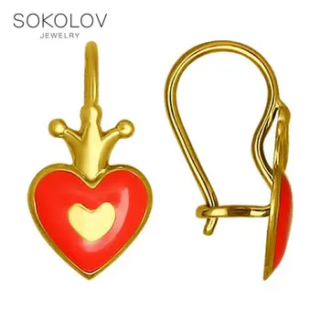 

Drop Earrings with stones SOKOLOV yellow gold with enamel, fashion jewelry, 585, women's/men's, male/female, long earrings
