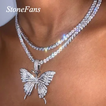 

Stonefans Statment Big Butterfly Pendant Necklace Rhinestone Chain for Women Bling Tennis Chain Crystal Choker Necklace Jewelry