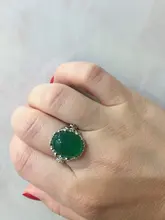 HuiSept Vintage joyas de plata 925 anillos abiertos con Forma ovalada Esmeralda anillo de piedras preciosas para mujer Regalos de fiesta de boda venta al por mayor