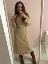 Satin Dress Mid-Long Femme Robe Long-Sleeve WOTWOY Elegant Women Vestidos Cotton Solid