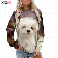 

XXXH 2022 Spring Novelty 3D Print Cute Dog Round Neck Party Sweatshirt Y2k Women Casual Pullover Hoodies Streetwear