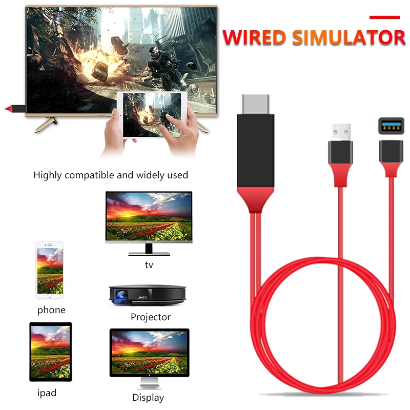 Адаптер Тип USB C Вход 3 в 1 Lightning To HDMI Выход зарядный кабель HDTV провода штекер цифрового соединения и играть