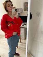 Cárdigan de punto cálido para mujer, Chaqueta con bolsillo bordado, cárdigans de punto, abrigo, suéteres sueltos, otoño e invierno, 2020