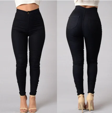 Брюки-карандаш женские эластичные на пуговицах с завышенной талией |