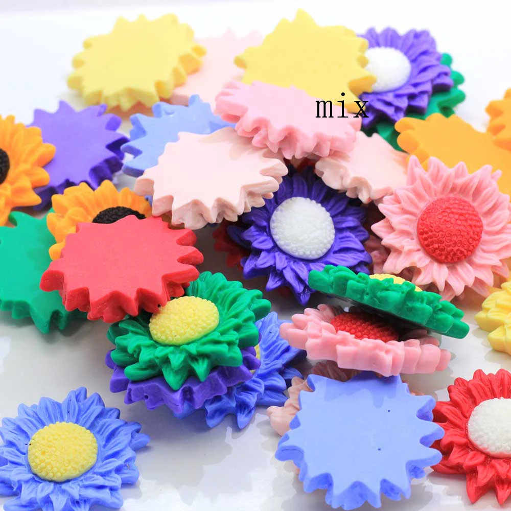 10/50/100pcs Sunflower Sharp Daisy Resin Flatback Mermaid Beads Girl Hair Ornament - Цвет: mix