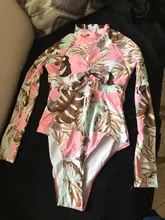 Bañador estampado de flores para mujer, una pieza, monokini, manga larga, traje de baño para surfear