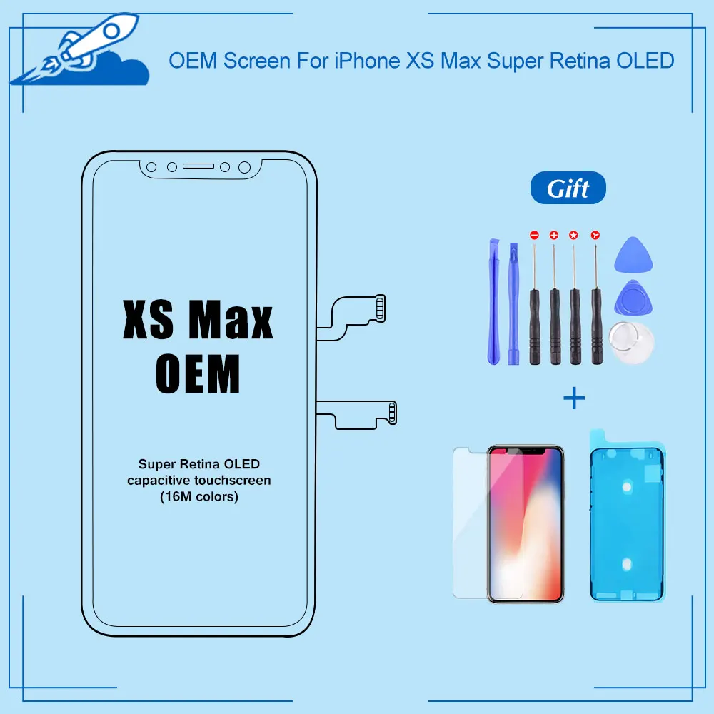 

OEM For iPhone XS Max Super Retina OLED With 3D ForceTouch Digitizer LCD Screen Assembly Replacement Display True Tone Supported