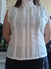 Camisetas ajustadas con manga de volantes para mujer, blusas ajustadas informales para oficina, blusa blanca Vogue para mujer 2020