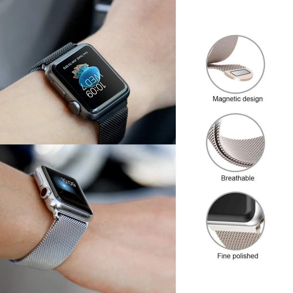 Apple watch Series 5 4 3 2 1 Миланский Магнитный Роскошный ремешок из нержавеющей петли, совместимый с iWatch 38 мм 40 мм 42 мм 44 мм