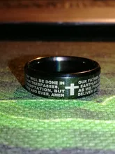 Letdiffery de acero inoxidable de Color negro cruz de jesús carta anillo de rezo de biblia anillos de dedo para los hombres 8mm joyas de amuleto