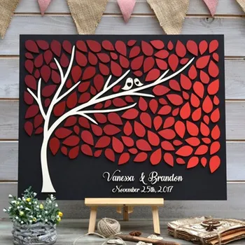 

Personalize Red 3D Wedding Guest Book Tree of Hearts Wedding Baptism Bridal shower Guestbook Wooden Tree of Life Wedding Gift