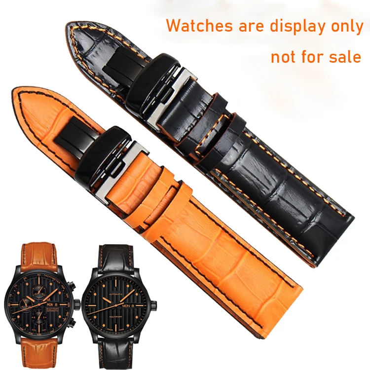 

New Orange Black 21 22 23mm Genuine Leather Watchband For MIDO Multifort M005 Commander Watch Strap Folding Clasp Logo On