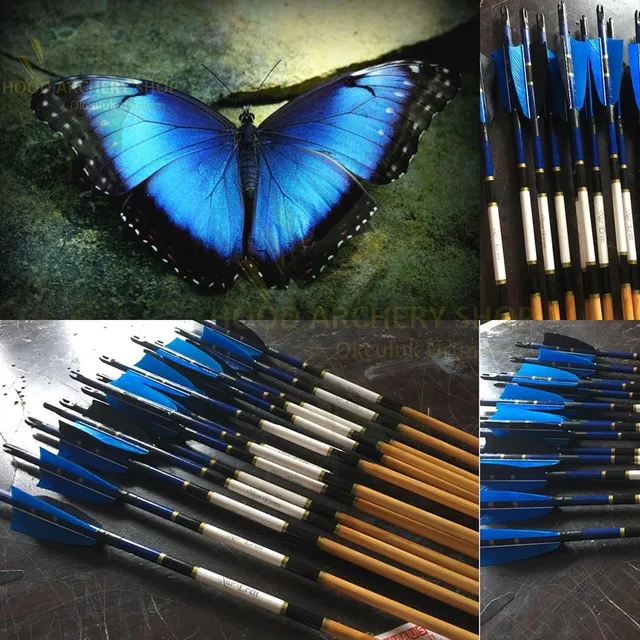 US $55.00 Wooden Archery Arrow Medieval Traditional Ottoman Hunting Recurve Longbow Shoot with Blue