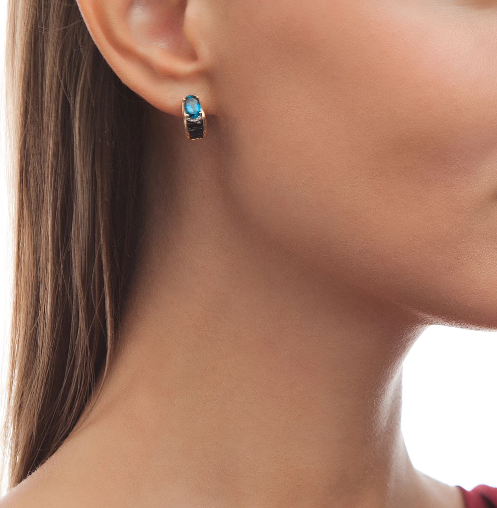 Gold earrings with sapphire, topaz and diamonds SUNLIGHT test 585