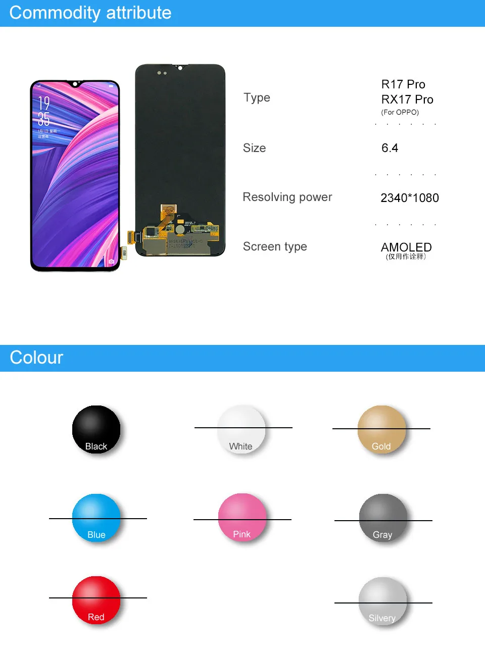 6," для OPPO R17 Pro ЖК-экран сенсорный экран дигитайзер полная сборка для OPPO RX17 Pro экран дисплей Замена Ремонт Запчасти
