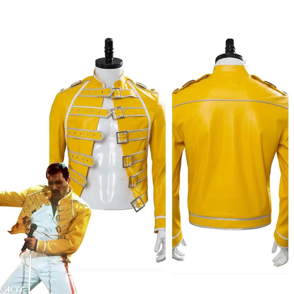 

Queen Lead Vocals Freddie Mercury Cosplay Costume Yellow Jacket Adult Men Outfit Coat Cosplay Halloween Carnival Costume