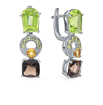 

Gold earrings with sapphires, хризолитом, раухтопазами and citrine sunlight sample 585