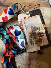 Colorido Arco Iris amor corazones Cordón de la moda Tarjeta de Identificación de autobús, titular de la caja de pase de cubierta-tarjetero para tarjetas de crédito bancarias Correa titular de la tarjeta