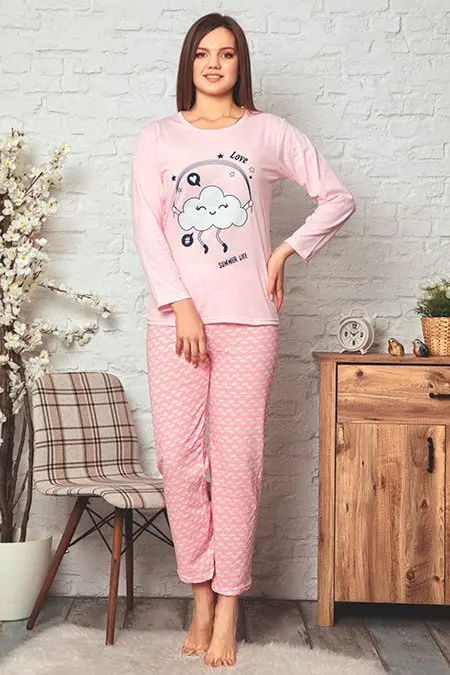 Women's pajamas set cotton top spring autumn fashion printed sleep pajamas nightwears nightsuit sleepwear