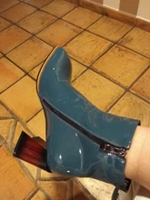 Womens Shoes Office Blue Genuine-Leather Ankle-Boots Square Toe High-Heels Autumn Black