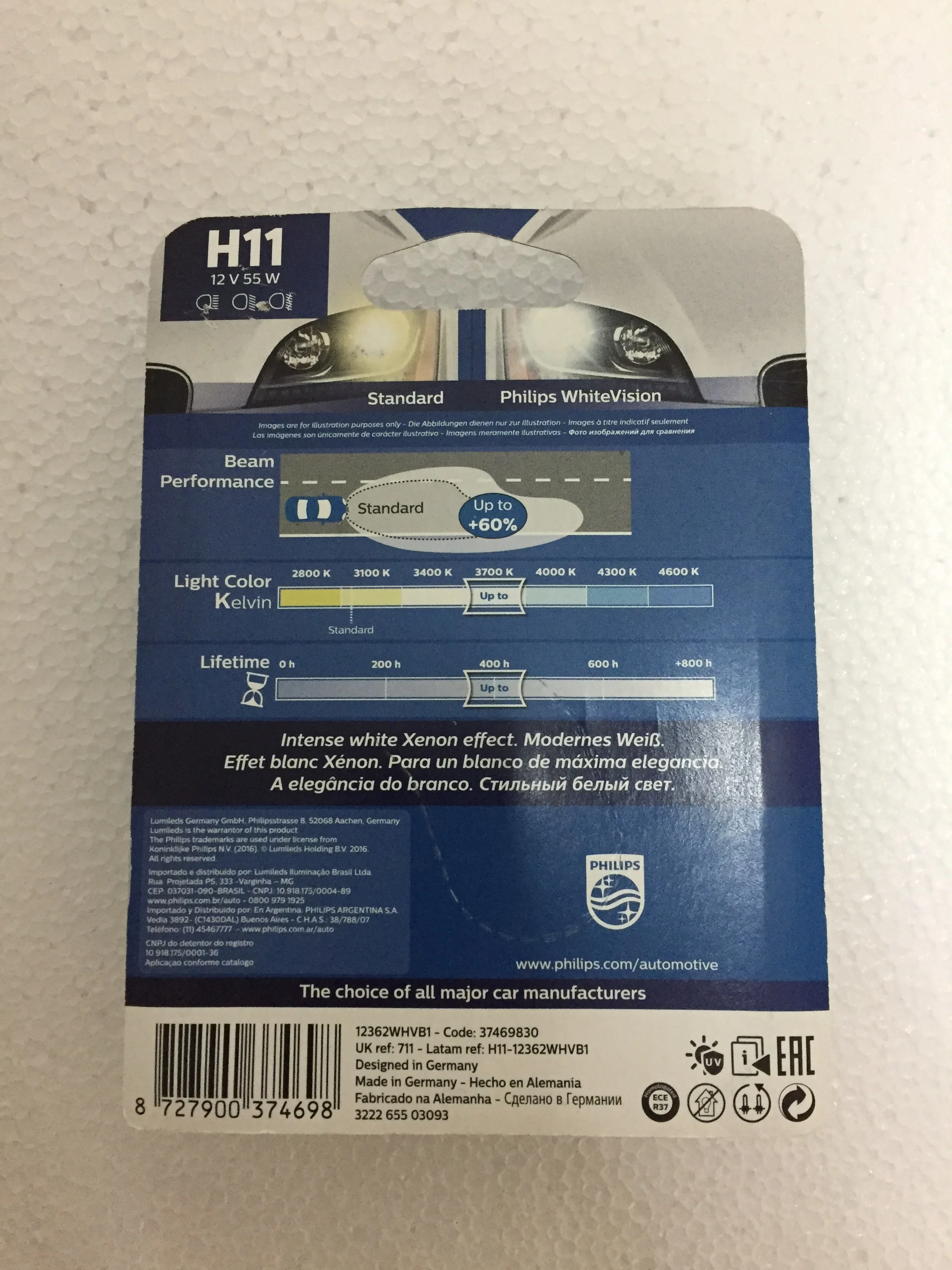 1 шт Philips галогенная лампа H11 12 В 55 Вт 4200k Philips WhiteVision 12362WHVB1 1 шт для автомобильных фар