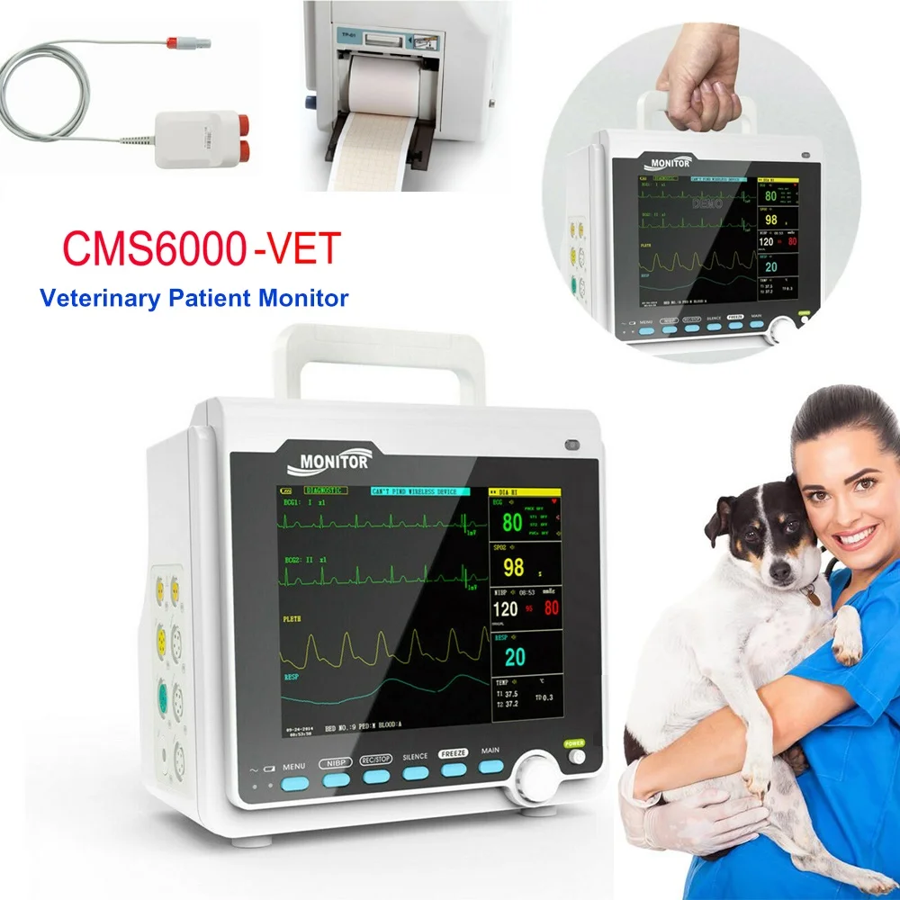 Ветеринарный пациентный монитор CMS6000VET 6 параметров ЭКГ RESP SpO2 PR NIBP сердечный ритм