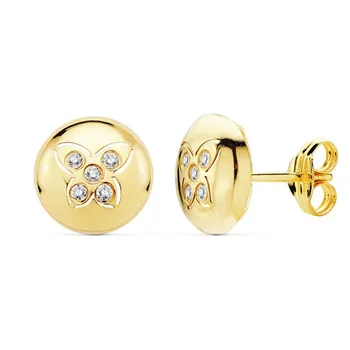 

Earrings 18k gold round 8.5mm. Butterfly zircons [AB8866]