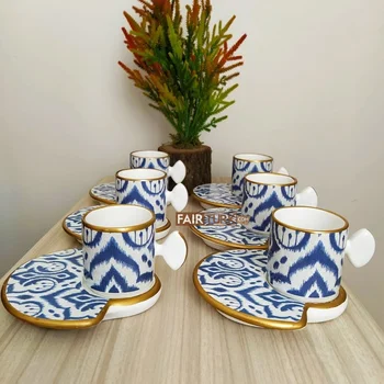 

Half Moon Ceramic Ikat Coffee Set For Six