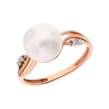 

Gold ring with cubic zirconia and pearls cultured sunlight sample 585