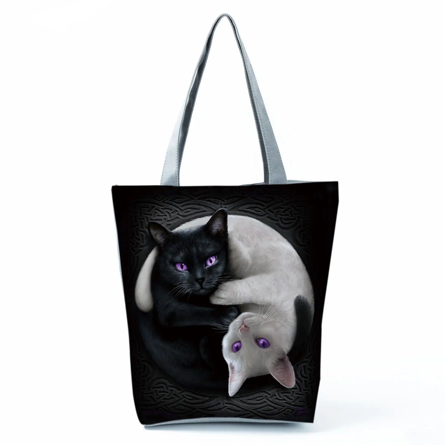 New for 2022 Reusable Handbag Shopping Bags High Capacity Travel Shoulder Bag Moon Cat Print Cool Tote Fashion Ladies Portable 