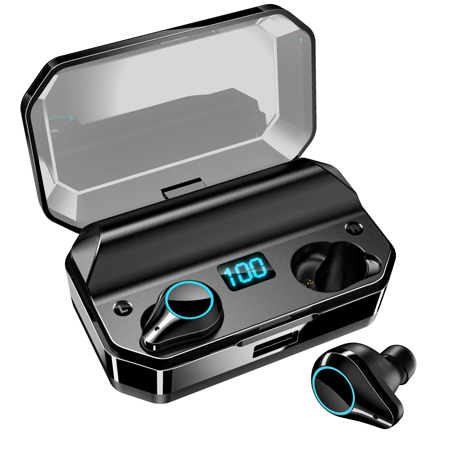 Bluetooth наушники-вкладыши беспроводные наушники водонепроницаемые наушники светодиодный дисплей с микрофоном 8000 мАч Зарядное устройство для мобильного телефона - Color: Black