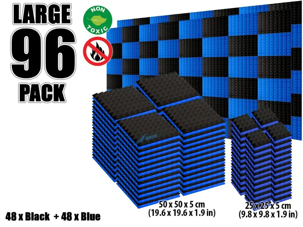 Arrowzoom 96 шт. цветная комбинация Пирамида плитка студия Звукопоглощающая Панель акустическая пена лечение AZ1034 - Цвет: Black and Blue