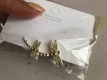 Pendientes de oro auténtico de 14k para mujer, joyería de cristal de libélula, aretes de tuerca simples exquisitos para mujer, pendientes elegantes para fiesta y vacaciones