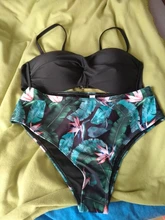 Bikini con estampado de hojas para mujer, traje de baño Sexy con Tanga, conjunto de Bikinis con aumento de cintura alta, ropa de baño 2020