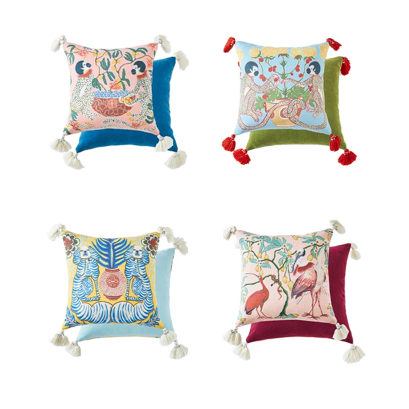 Luxury Wool Embroidery Vintage Cushion Cover Decorative Gifts Throw Pillow Cases Tassel Monkey Design Square 18x18 Inch Hote Bed Cushion Cover Aliexpress