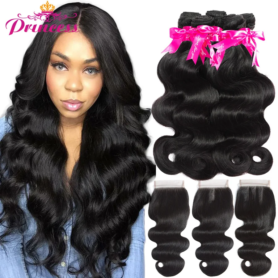 Beautiful Princess Human Hair Bundles With Closure Free Part Body