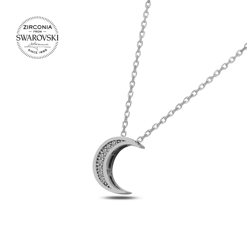 

Silver 925 Sterling Swarovski Zirconia Stone Crescent Necklace
