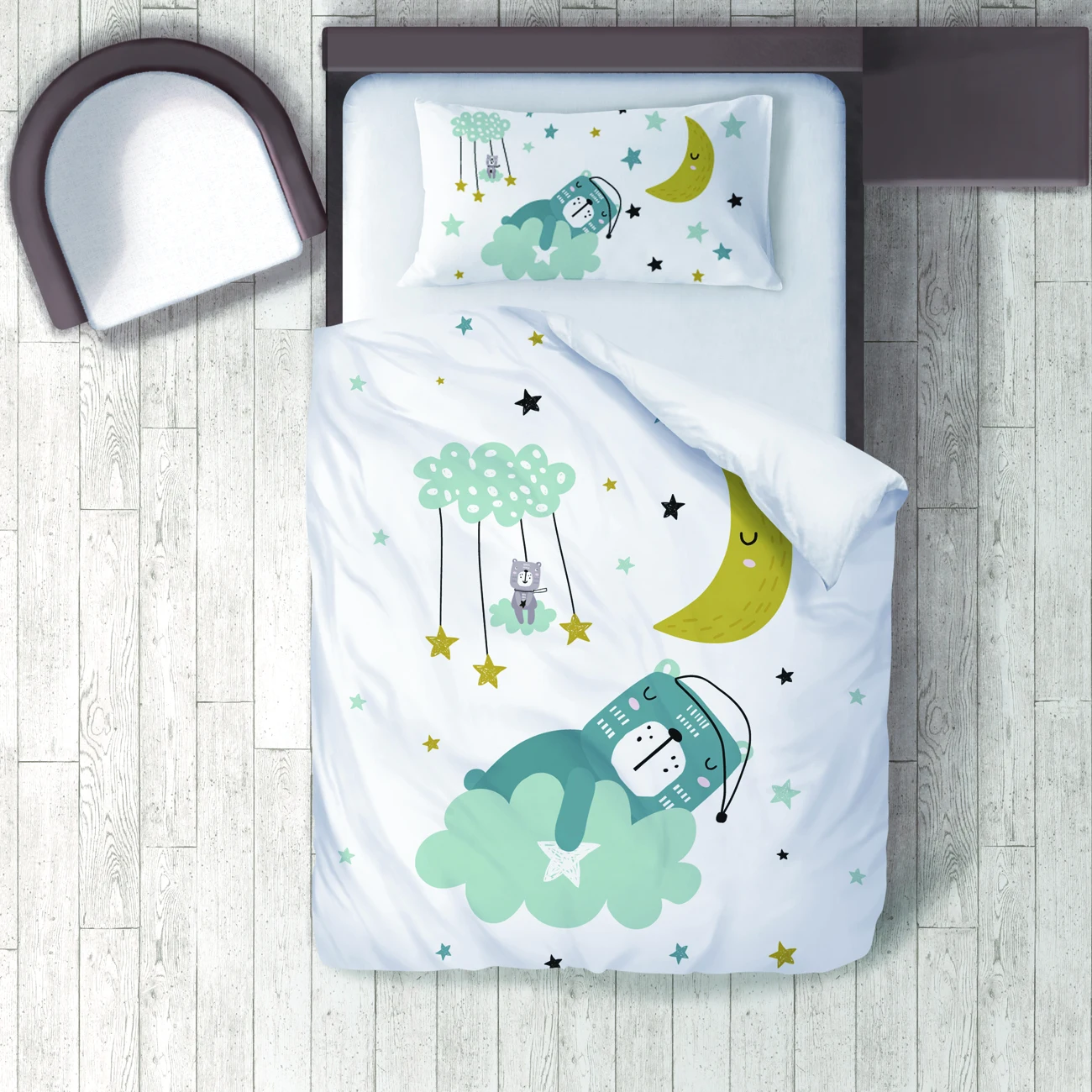 

Duvet Cover Set Bedding Set Pillow Case for Baby and Kids Room 3D Printed Sleeping Bear Cloud Stars Model 107