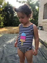 Traje de baño de una pieza para niña, bañador de una pieza con estampado de rayas, traje de baño unido, ropa de playa para verano