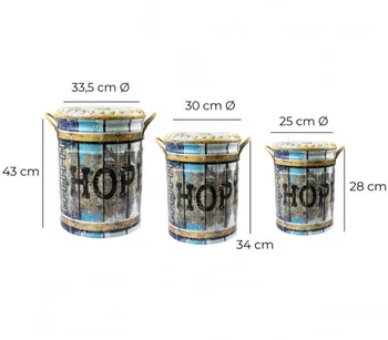 

410264 Set 3-Puff reason HOPE metal material thin with padded seat