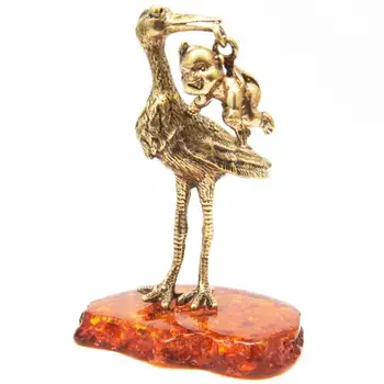 

Figurine "Stork with a baby" Amber bronze souvenir birthday gift miniature figurine bird 378