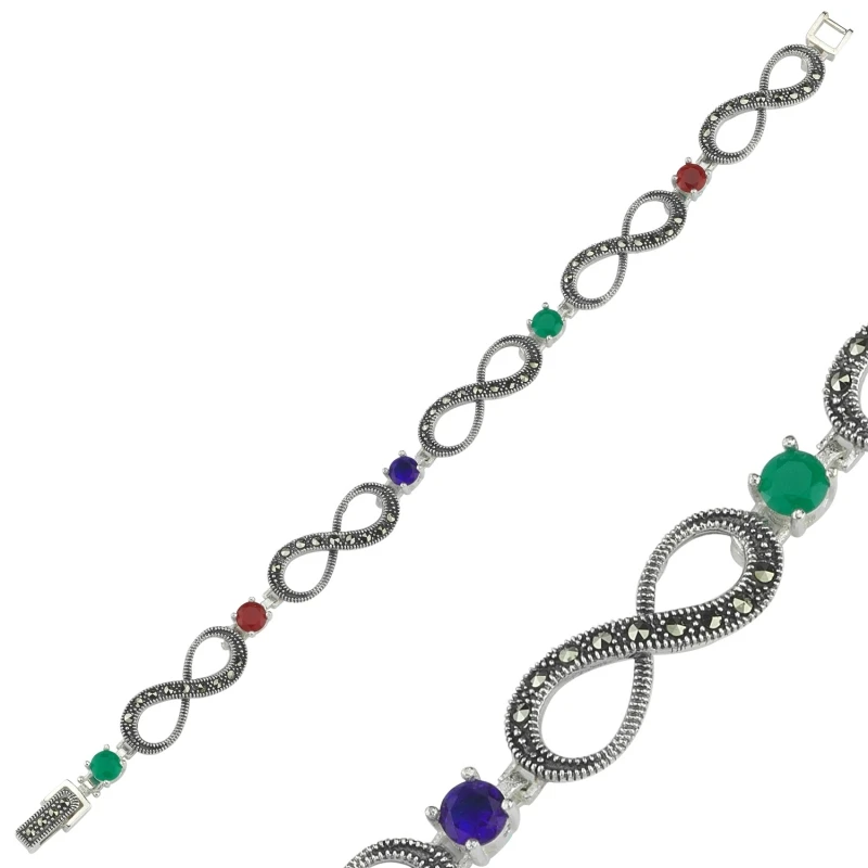 Серебряный 925 пробы Марказит и циркон Кристальный браслет бесконечности