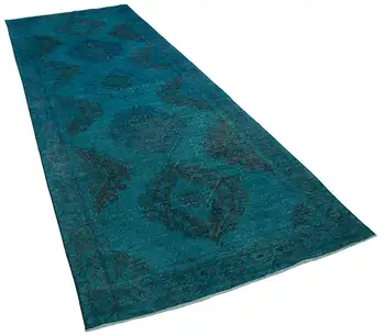 

142x391 Cm Turquoise Handmade English Over Dyed Runner Rug-5x13 Ft