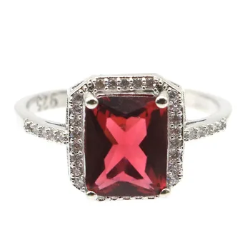 

13x12mm SheCrown Romantic Created Pink Raspberry Rhodolite Garnet CZ Silver Rings