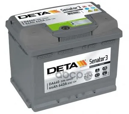 Аккумуляторная Батарея 64ah Замена- Db621. Deta Senator3 12 V 64 Ah 640 A Etn 1(L) B13 242x175x190mm 16.4kg DETA арт. DA641
