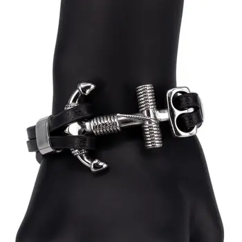 

Leather bracelet (genuine leather, lock-loop, black) 53369