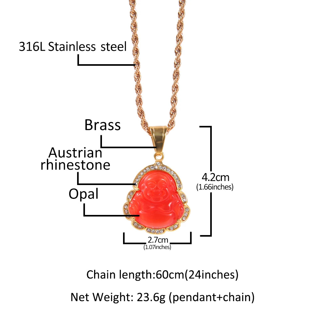 THE BLING KING Buddha Pendant Agate Jade Colorful Cubic Zirconia Gem Stainless Steel With Tennis Chain Necklace Hiphop Jewelry